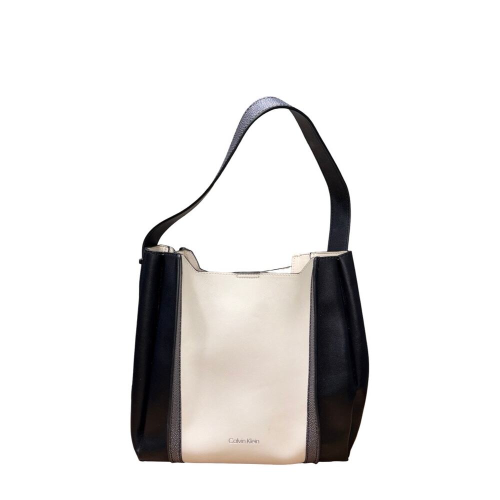Calvin Klein Black/Cream Colorblock Convertible Bucket Bag Shoulder Bag
